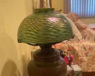 Vintage Green Iridescent Wave Glass Table Lamp