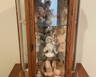 Vintage Porcelain Half Dolls and Display Case