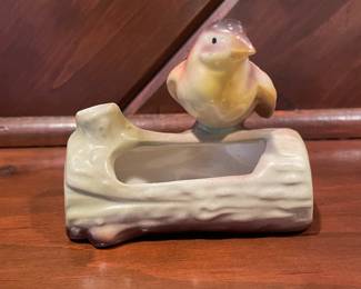 Vintage Czechoslovakian Pottery Bird on Log Planter