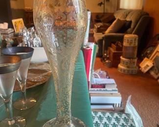 Vintage Gold Encrusted Glass Vase