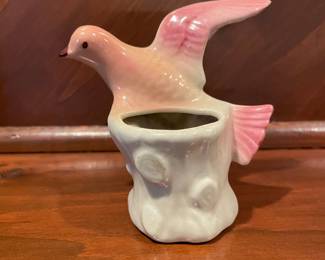 Vintage Ceramic Bird on Tree Stump Planter