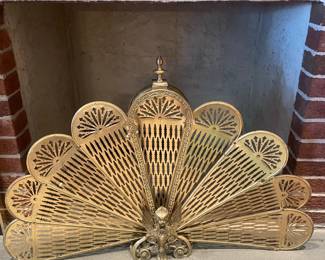 Vintage Brass Griffin Peacock Fireplace Screen