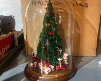 Vintage Bottle Brush Christmas Tree in Glass Cloche