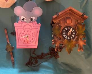 Vintage German Cuckoo Clock and Novelty Mouse Wall Clock