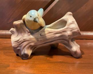 Vintage Czechoslovakian Ceramic Bird on Log Planter