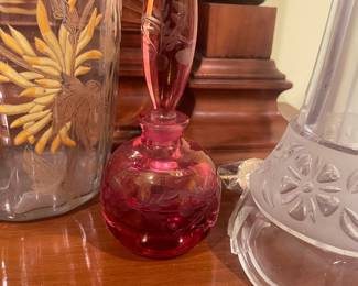 Vintage Cranberry Glass Perfume Bottle