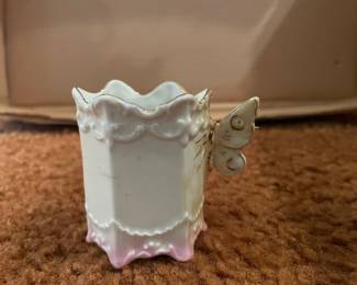 Vintage Porcelain Toothpick Holder with Butterfly Handle