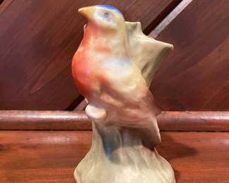 Vintage Czechoslovakian Ceramic Bird on Tree Stump Bud Vase