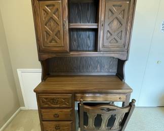 Vintage Oak Hutch Desk with Chair