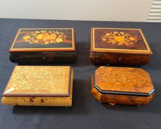 vintage Italian inlaid wooden music and jewelry boxes