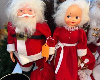 vintage pair of Santa Claus and Mrs. Claus handmade dish soap bottle dolls