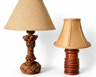 16 VintageAndAntiquePrimitiveRopeTurnedWoodTableLamps