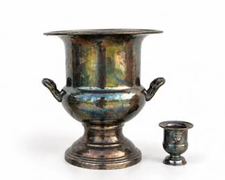 47 VintageSheffieldSilverCoUrnsPair