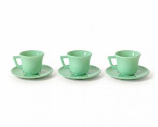 36 VintageJadeiteGreenDemitasseCupsSaucersSet