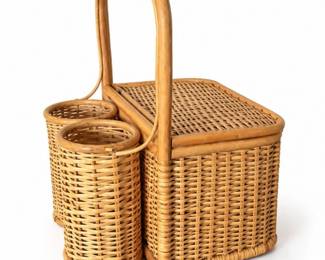 105 VintageFrenchRattanPicnicWineBasketCaddy