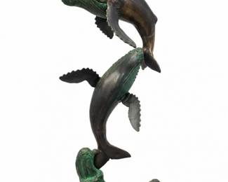 62 JThomasSignedBronzeToneHumpbackWhaleSculpture