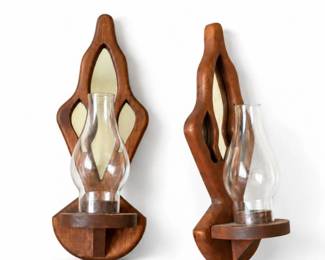 23 VintageMidCenturyWoodGlassWallSconcesPair