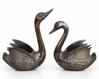 74 VintageBrassSwanPlantersSculpturesPair