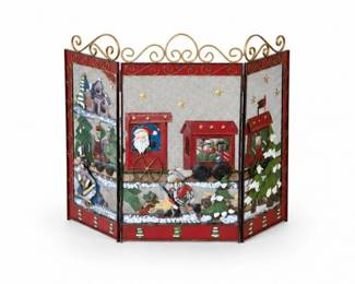 31 VintageChristmasTrainMetalFireplaceScreen