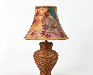 132 VintageFrenchWovenRattanUrnTableLamp