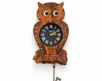 112 VintageTezukaPoppoCarvedWoodOwlWallClock