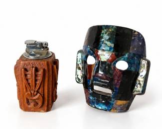 45 VintageHawaiianTikiLighterStoneMosaicMask