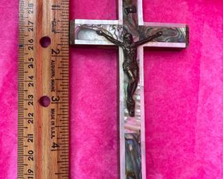 Wood, Metal and Mother of Pearl inlay Crucifix