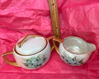 German Floral Lidded Sugar & Creamer