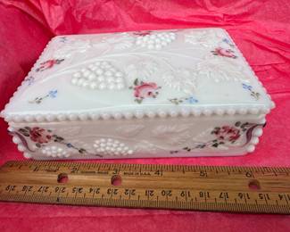 Lidded Square Porcelain Trinket Box with Floral Lid