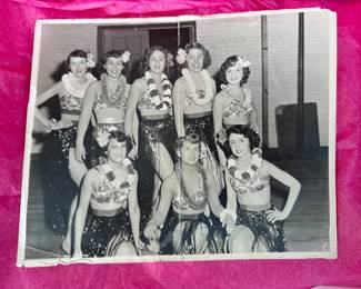 1940s B&W Hula Dance Troupe Performance Photo