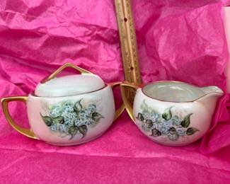 German Floral Lidded Sugar & Creamer