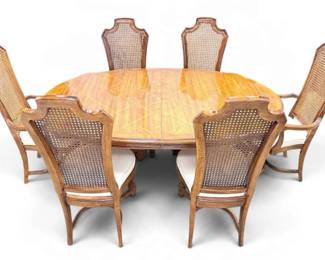 Thomasville Dining Table w 6 Cane Backed Chairs