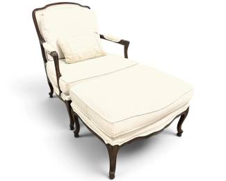 Upholstered Wooden Chair w Matching Ottoman