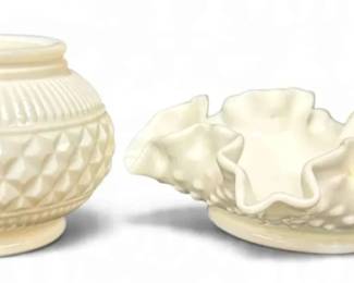 Milk Glass Dishes George Davidson Co. Bowl Hobnail Ruffled Dish