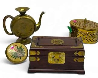 Vintage Dark Wood, Brass Jewelry Box, Decor