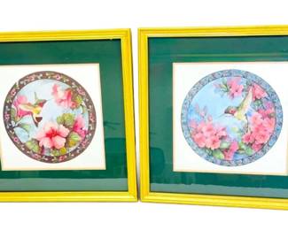 Two Gold Framed Hummingbird Print Wall Hangings