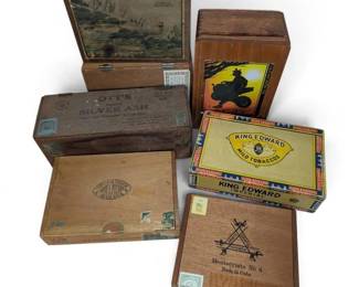 Seven Vintage Cigar Boxes Most Wood Acid, Otts, King Edward More