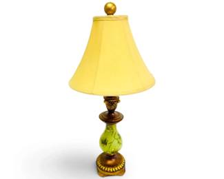 Floral Painted Green Gold Table Lamp