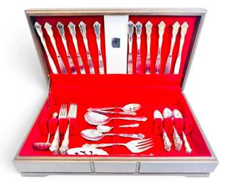 International Deep Silver, Silver Plate Serving Set In Wooden Box