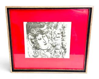 Wooden Framed Black White Print w Red Mat