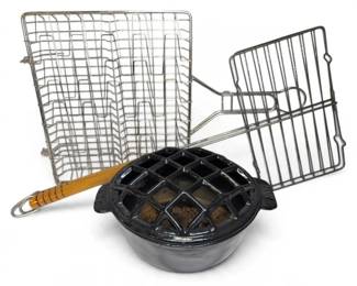 Cast Iron Wood Stove Steamer, The Pampered Chef BBQ Basket More Vintage Camping Items