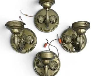 Four Floral Etched Gold Tone Metal Wall Sconces