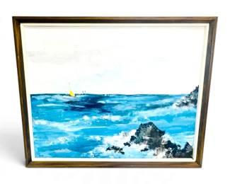 Wooden Framed Painted Ocean View Canvas No Glass