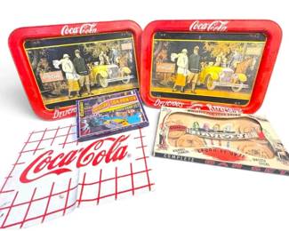 Vintage CocaCola TV Trays, Bar Set, Stamp Set, More