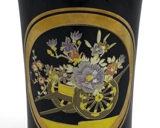 Vintage Japanese Black Porcelain Chokin Art Vase