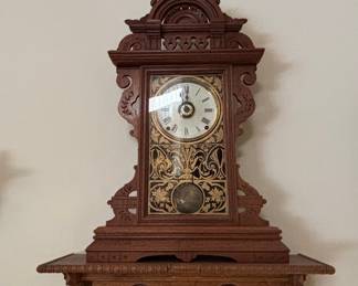 Antique Seth Thomas 'Eclipse' Walnut Parlor Clock with Original Bracket