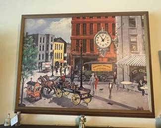 dBooty Signed Nostalgic Street Scene Oil Painting