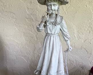 Vintage Resin Garden Statue of Girl with Straw Hat