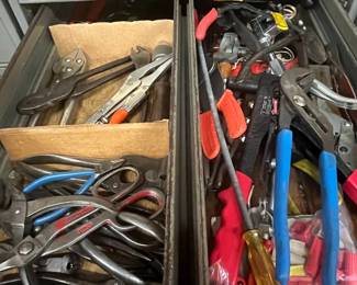 Vintage Industrial Steel Tool Cabinet Drawers with Assorted Hand Tools