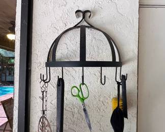 Vintage Wrought Iron Half-Round Wall-Mounted Pot/Utensil Rack